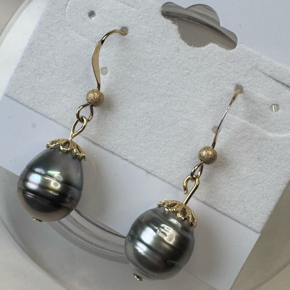 Gold Filled Tahitian Pearl Earrings - Picture 2 of 3